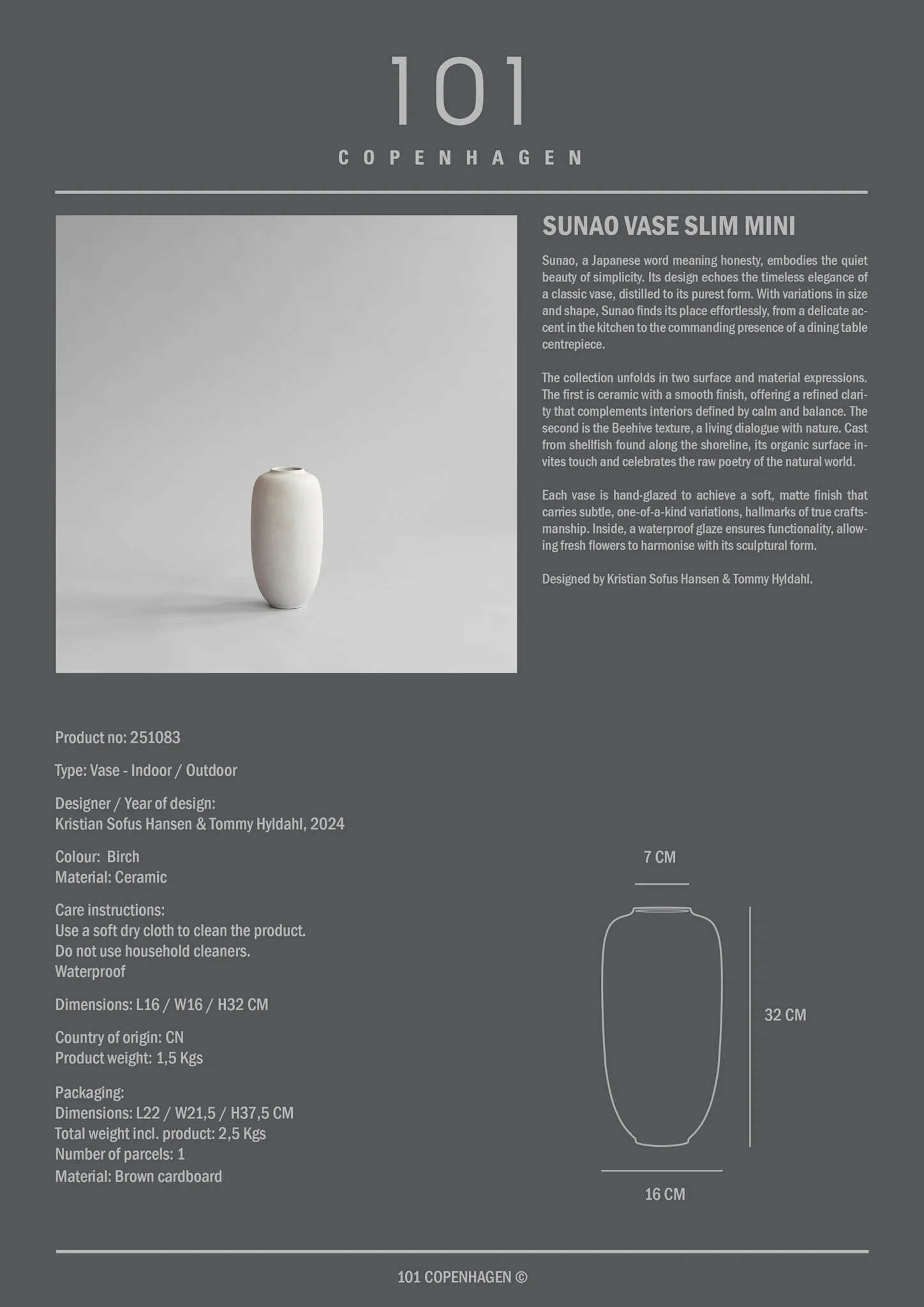101 CPH Sunao Vase Slim, Mini - Birch - Image 4