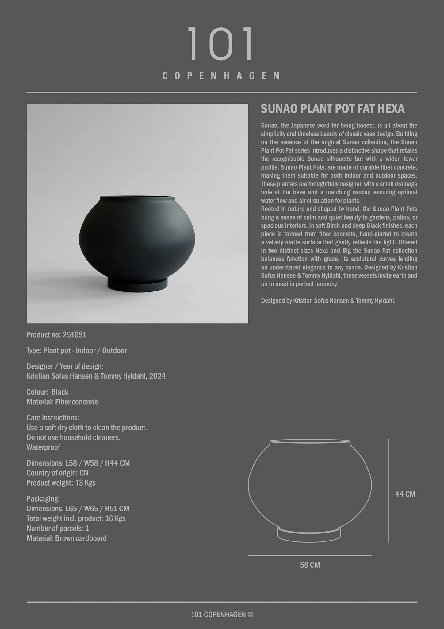101 CPH Sunao Plant Pot Fat, Hexa - Black - Image 6