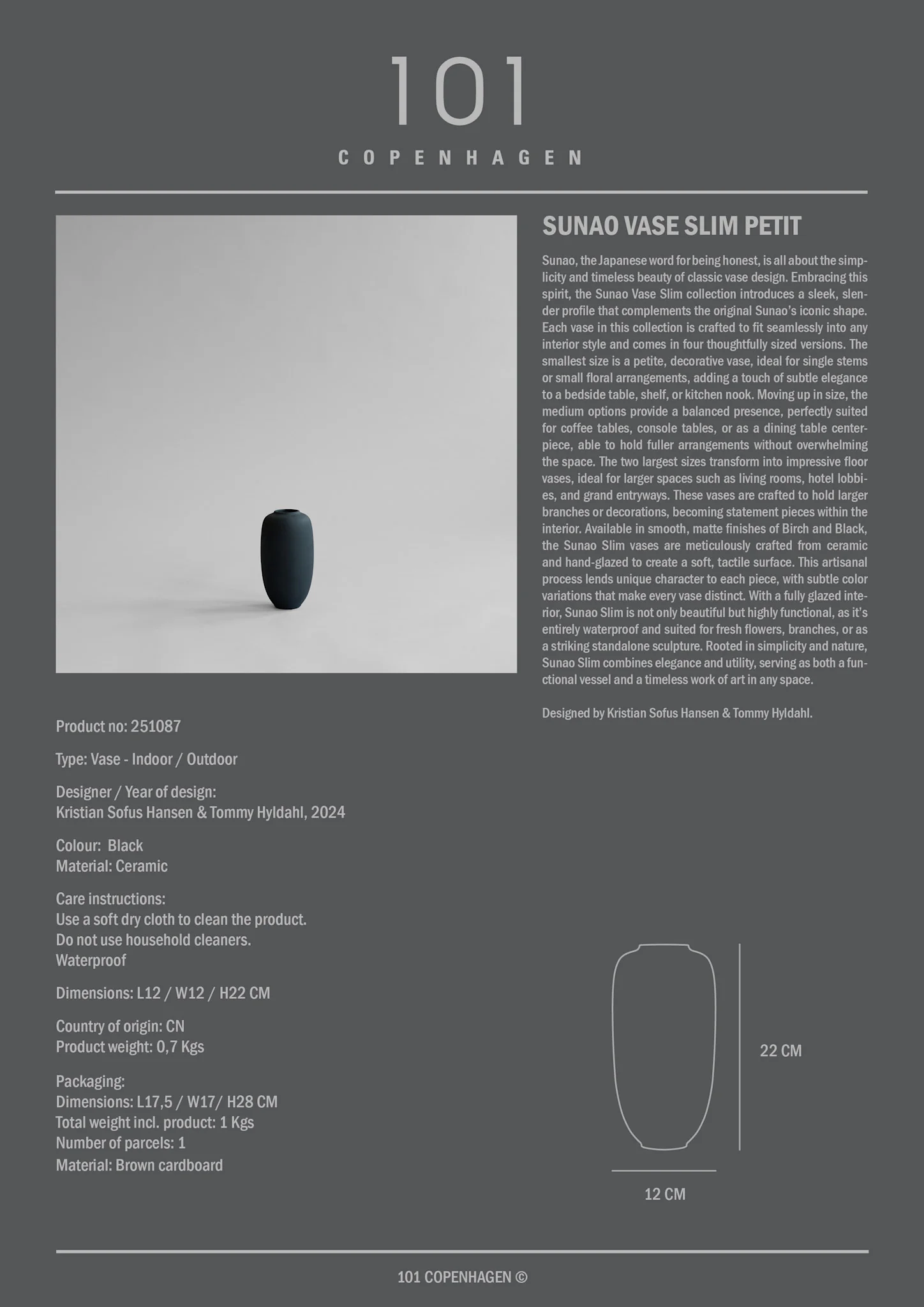 101 CPH Sunao Vase Slim, Petit - Black - Image 2