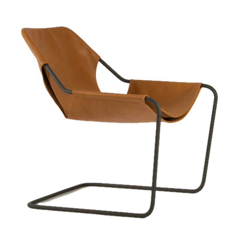 Paulistano Leather Armchair Whisky Leather Black Steel