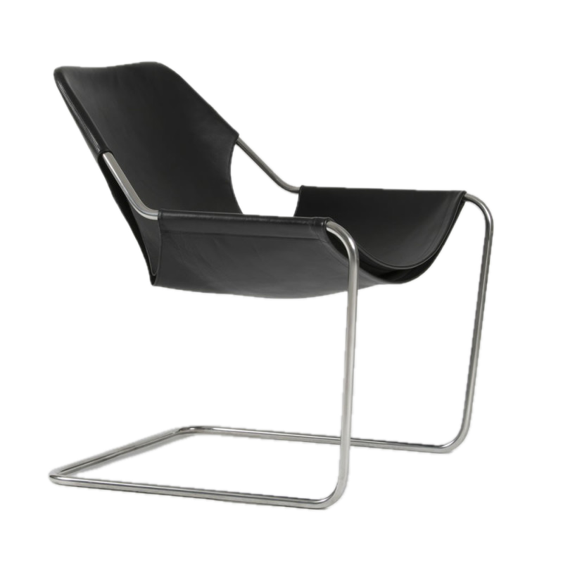 Paulistano Leather Armchair Black Leather Polished Stainless Steel
