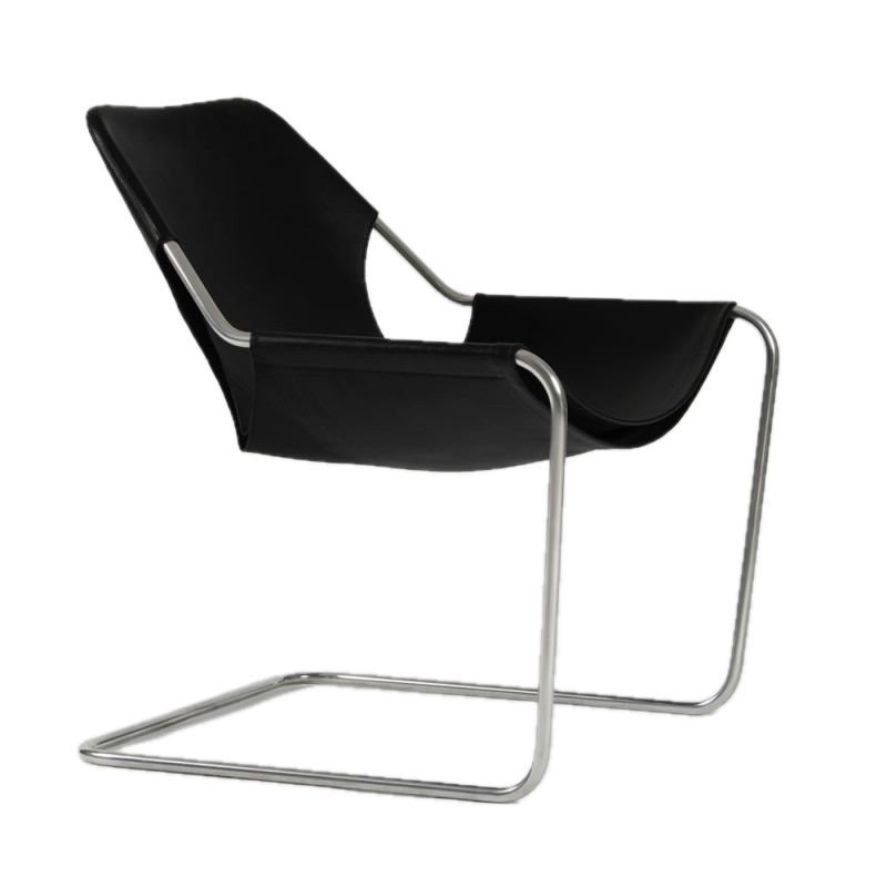 Paulistano Leather Armchair Black Matt Leather Polished Stainless Steel