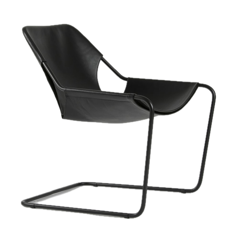 Paulistano Leather Armchair Black Leather Black Steel