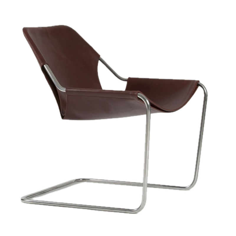 Paulistano Leather Armchair Cognac Leather Polished Stainless Steel