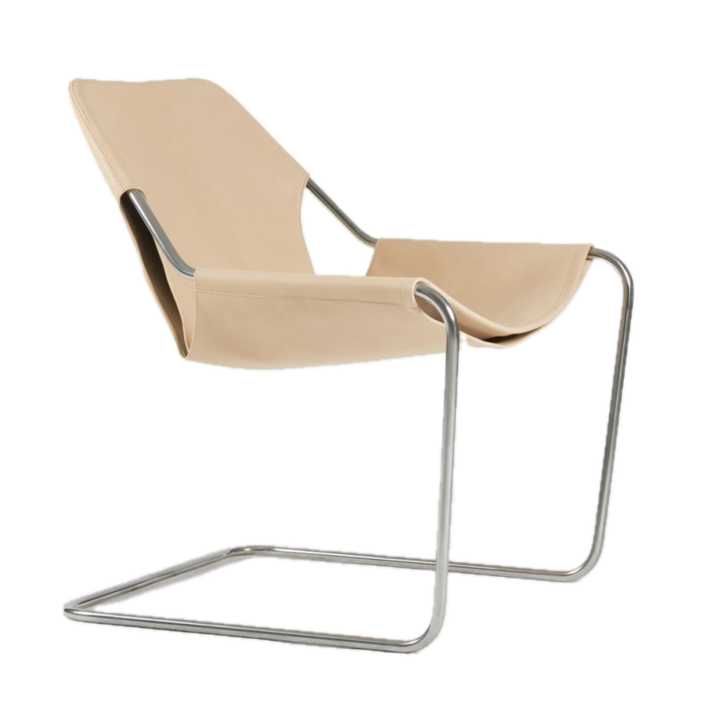 Paulistano Leather Armchair Natural Leather Polished Stainless Steel