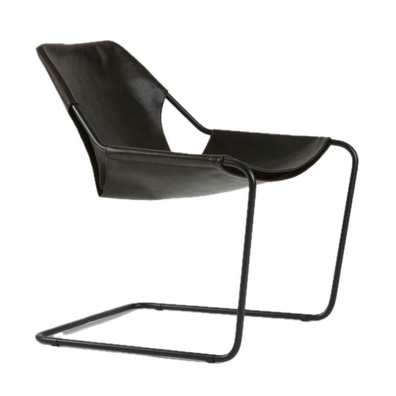 Paulistano Leather Armchair Macassar Leather Black Steel
