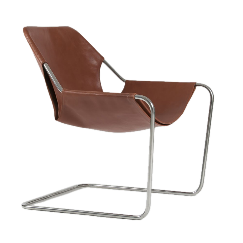 Paulistano Leather Armchair Terracotta Leather Polished Stainless Steel