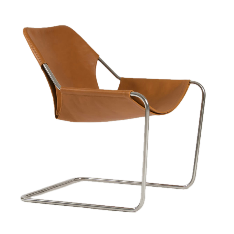 Paulistano Leather Armchair Whisky Leather Polished Stainless Steel