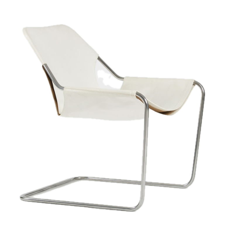 Paulistano Leather Armchair White Leather Polished Stainless Steel