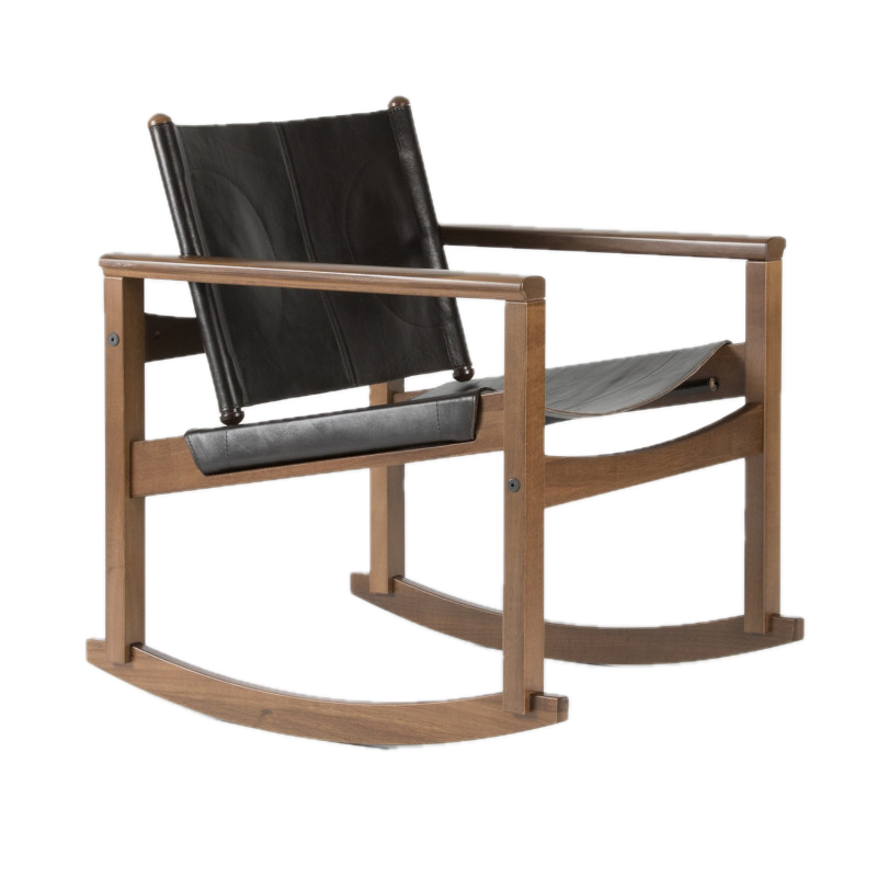 Peglev - Rocking Chair Walnut Leather Black