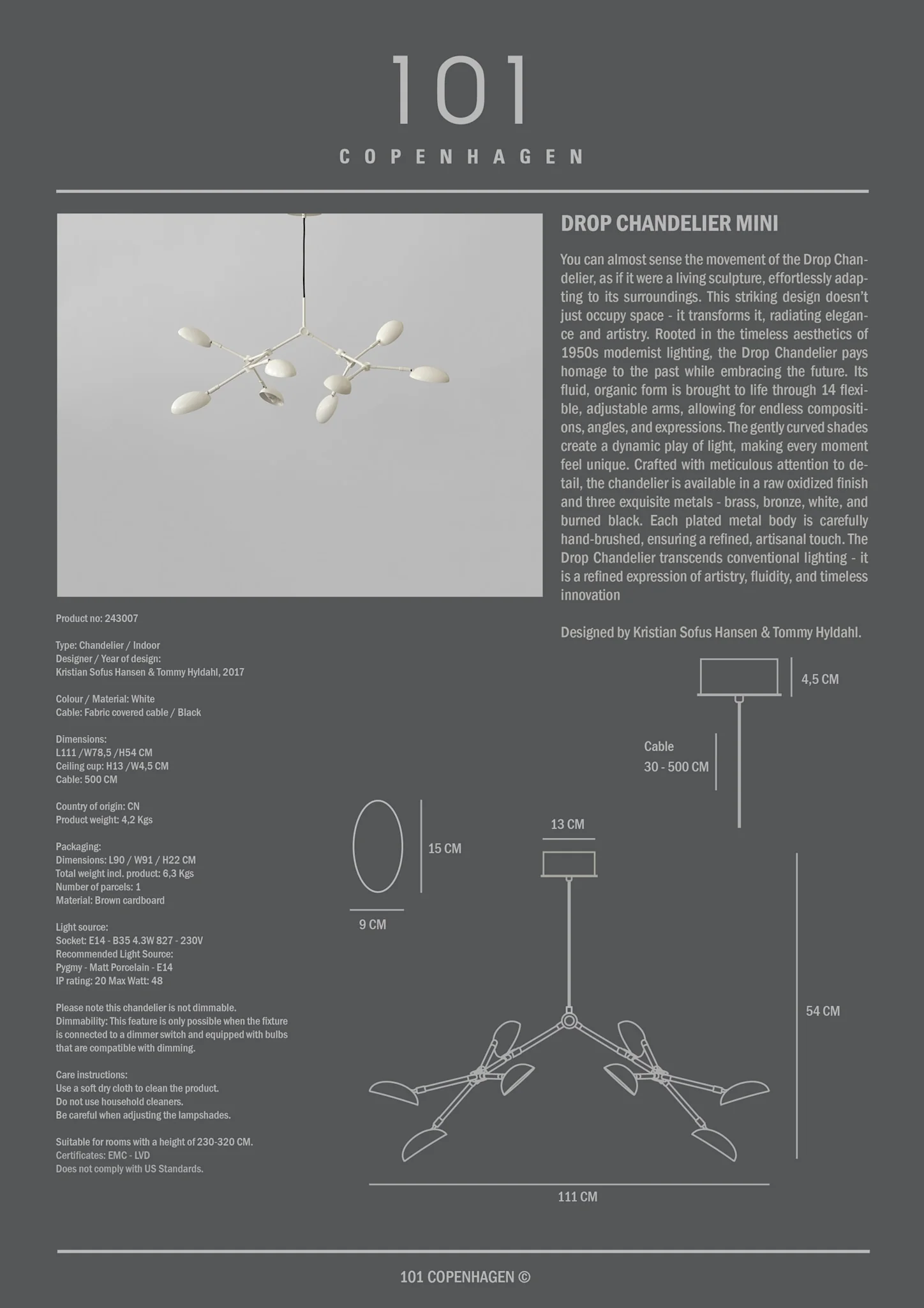 101 CPH Drop Chandelier, Mini - White (5m) - Image 2