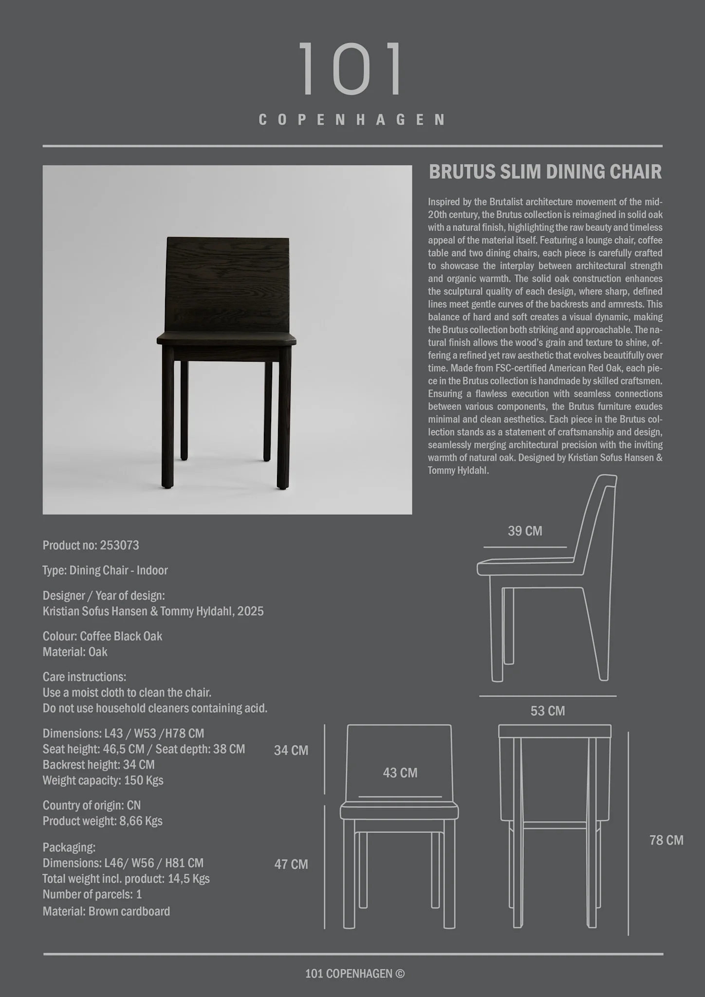 101 CPH Brutus Slim Dining Chair - Coffee Black Oak - Image 4