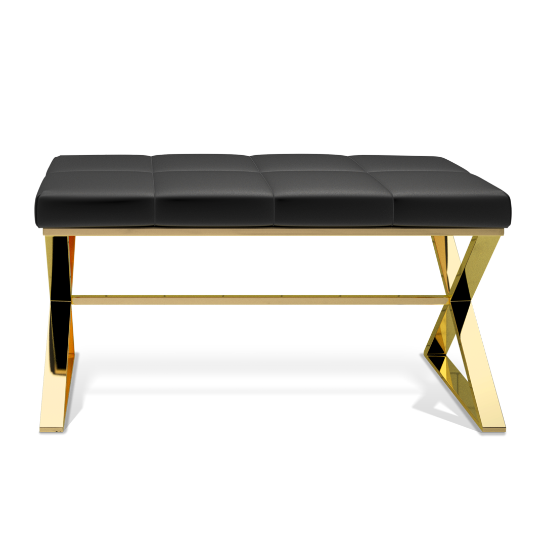 BENCH, Gold PVD / cushion black, Decor Walther