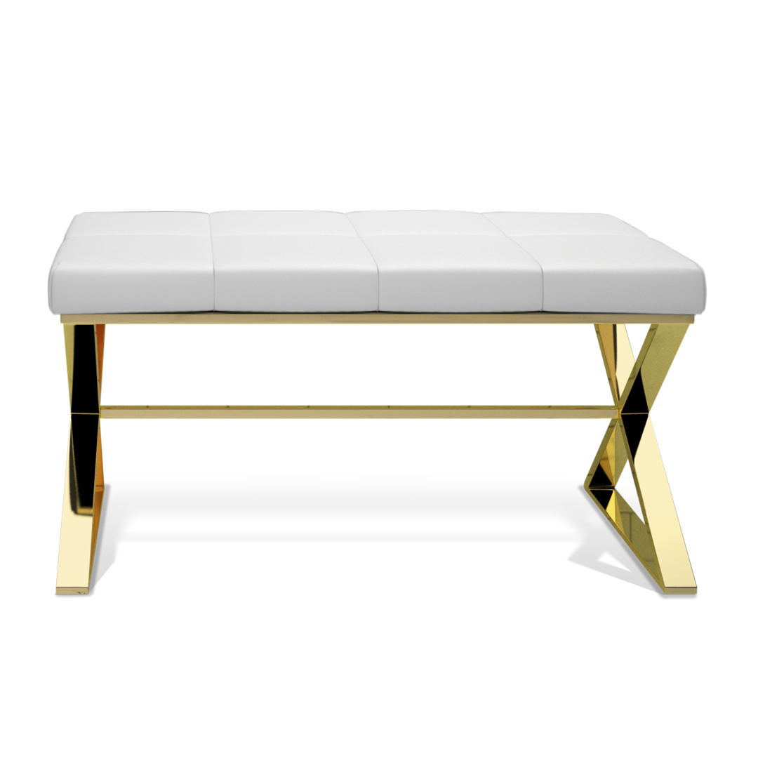 BENCH, Gold PVD / cushion white, Decor Walther