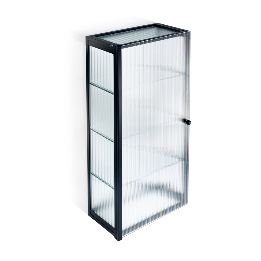 S 3 Glass cabinet with striped glass, black matt , Decor Walther
