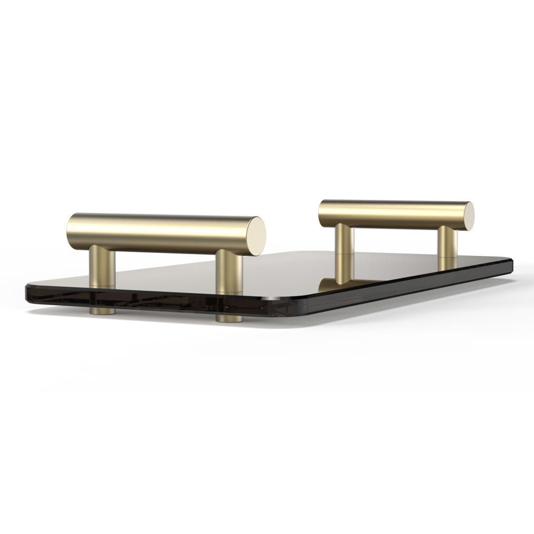 BAR TAB Tray, Gold matt / glass dark brown, Decor Walther